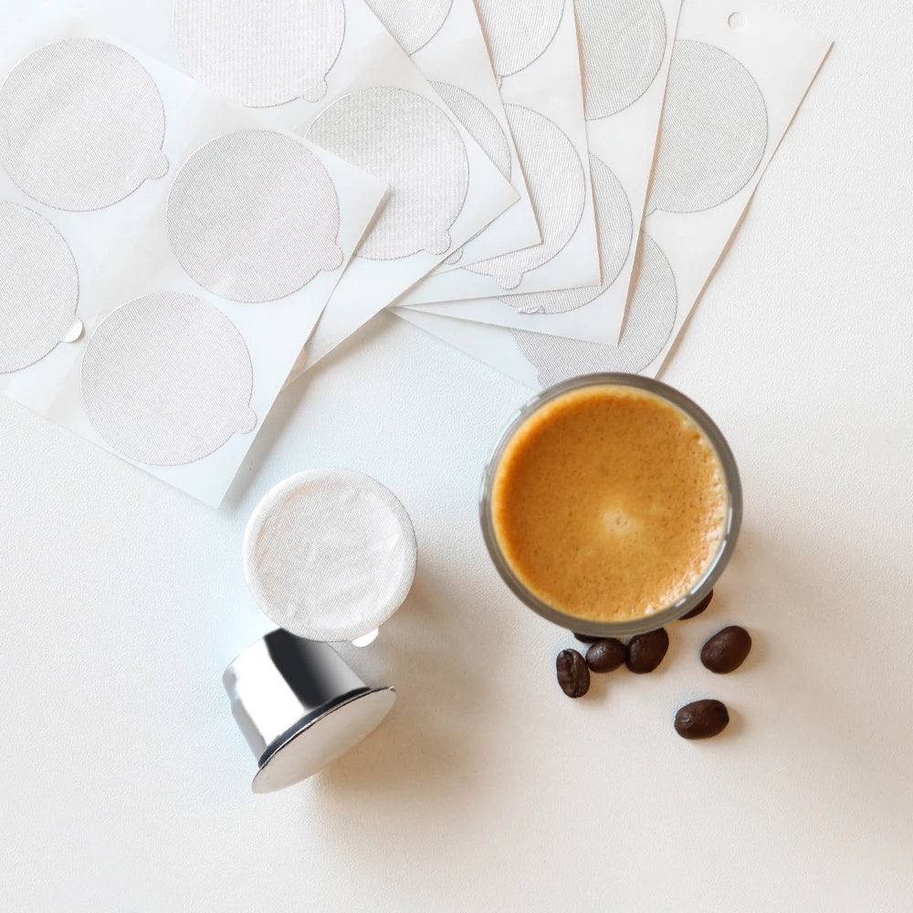 Reusable Stainless Steel Nespresso Coffee Capsule with Foil Lids, Refillable Filter for Rich Crema