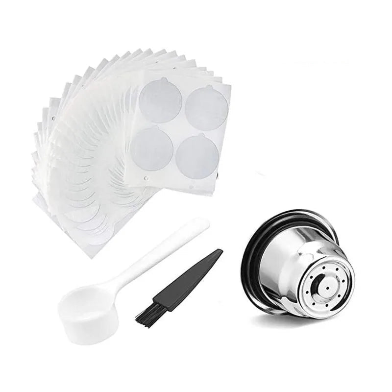 iCafilas Stainless Steel Reusable Nespresso Coffee Capsule | Includes 100 Aluminium Foil Seals