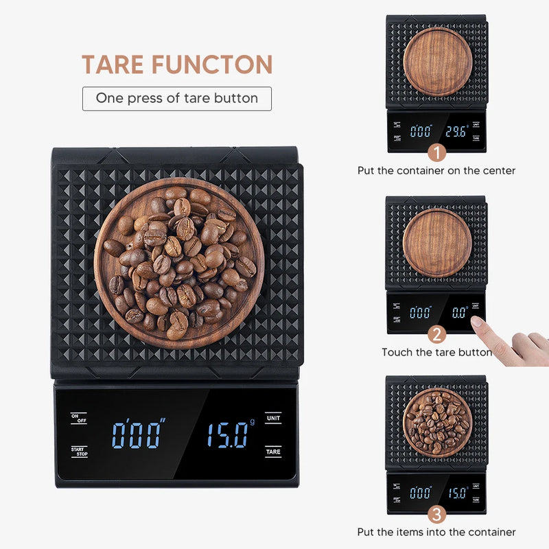 3kg/0.1g Drip Coffee Scale Timer Portable Electronic Digital Kitchen Scale LCD Electronic Scales