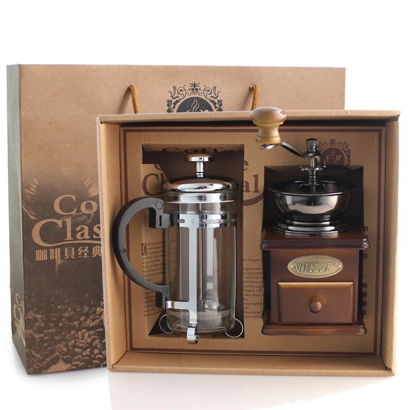 Coffee Pot & Grinder Set - French Press & Manual Mill for Brewed Coffee, Gift for Coffee Lovers