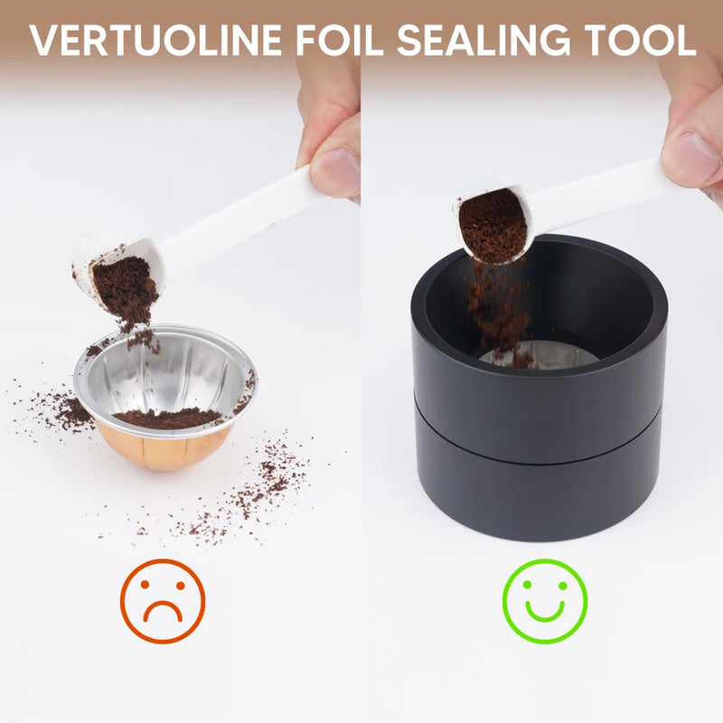 100PCS Aluminum Foil Seals Kit with 3PCS Refillable Coffee Pods & Coffee Capsule Refill Stand Tool