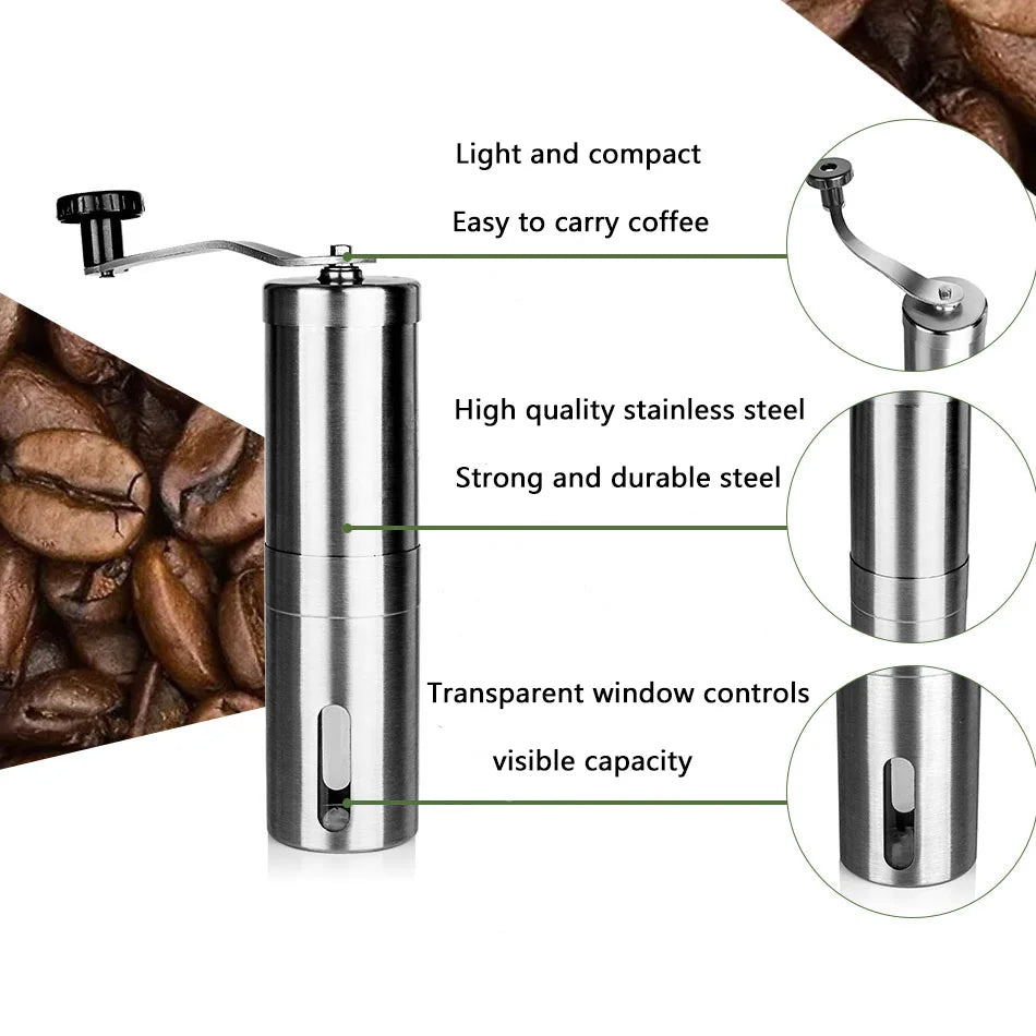 Manual Coffee Grinder Stainless Steel Hand Burr Mill Portable Kitchen Coffee Tool Compact Design