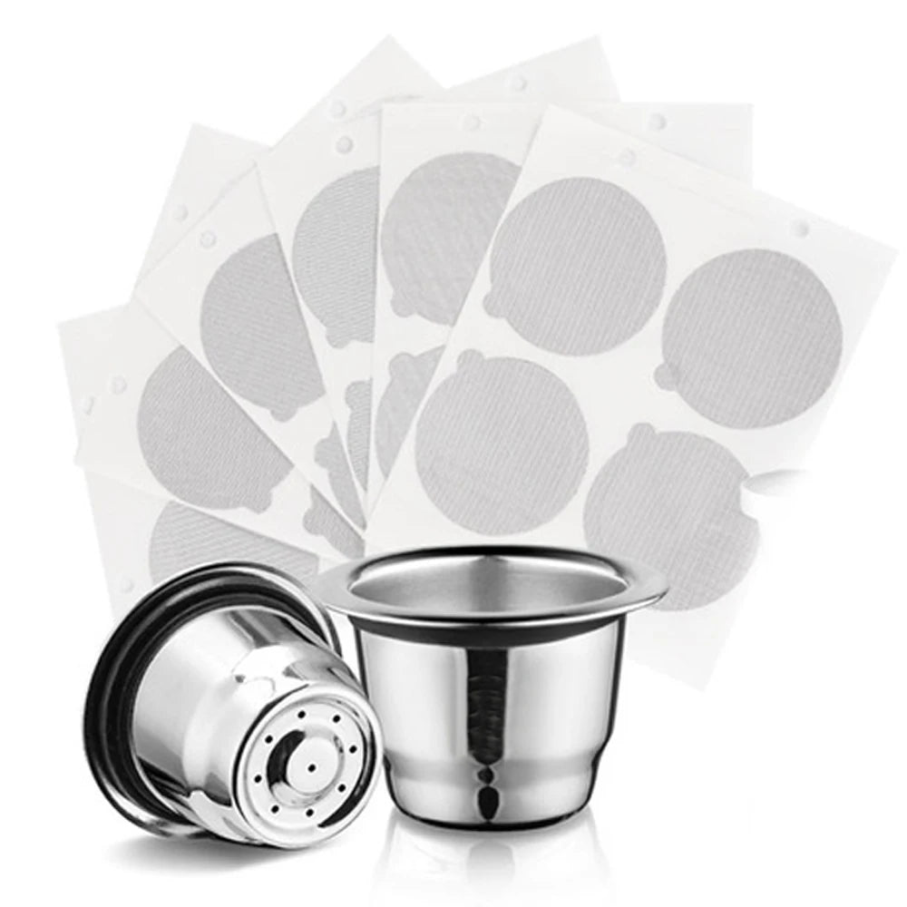 Reusable Stainless Steel Nespresso Coffee Capsule with Foil Lids, Refillable Filter for Rich Crema