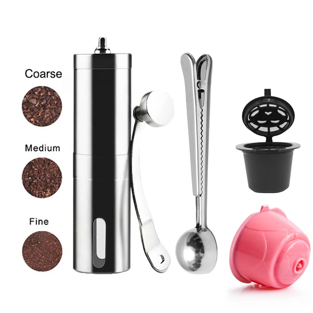 Mini Manual Coffee Grinder|Stainless Steel Hand Bean Grinder Compatible with Nespresso & Dolce Gusto