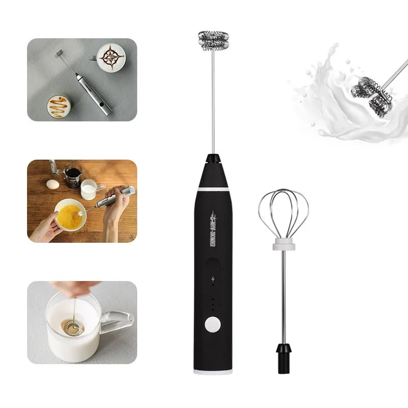 Powerful Milk Foam Machine Mini Electric Milk Frother Stainless Steel Eggbeater Portable Camping