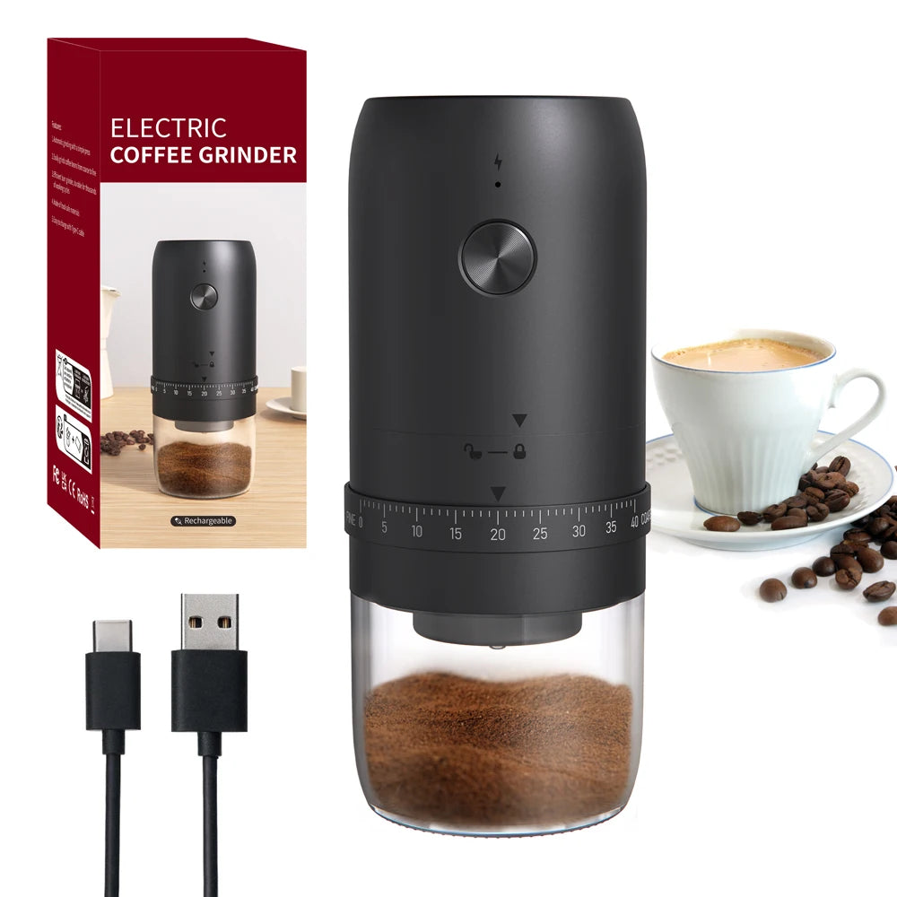 Portable USB Rechargeable Coffee Grinder – Adjustable 40 Gear Conical Burr Bean Grinder