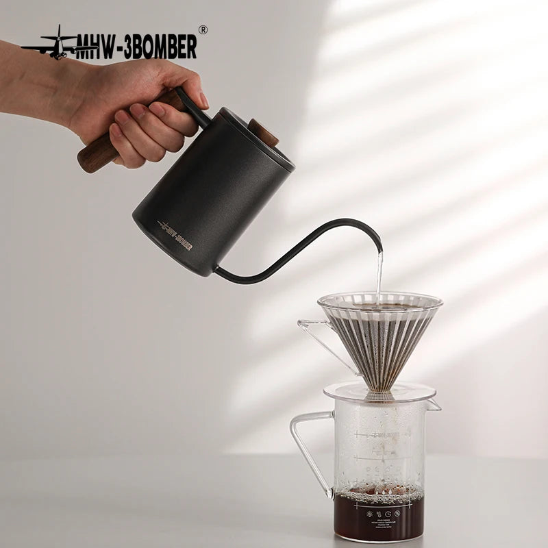 Pour Over Coffee Maker Set 400/600ml Gooseneck Kettle Coffee Dripper Brewer Clear Scale Glass Server