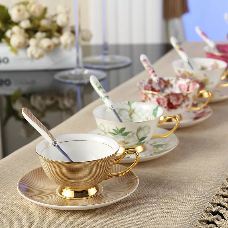 Europe Bone China Coffee Cup Saucer Spoon Set 200ml Luxury Ceramic Mug Top-grade Porcelain Tea Cup