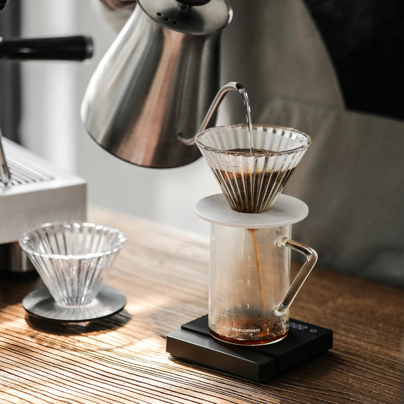 Glass Coffee Filter Cup and Espresso Filter Paper Set Reusable Cone Pour Over Coffee Dripper Filters
