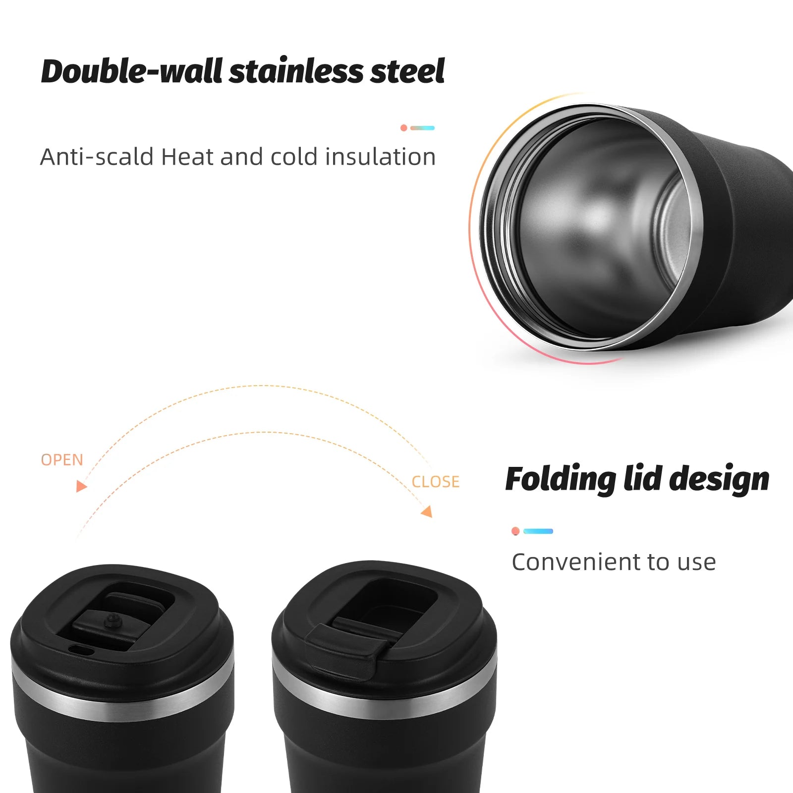 MHW-3BOMBER 360ml Coffee Cups Portable Car Travel Mug with Leak-proof Lid Thermal Mugs Double Walled