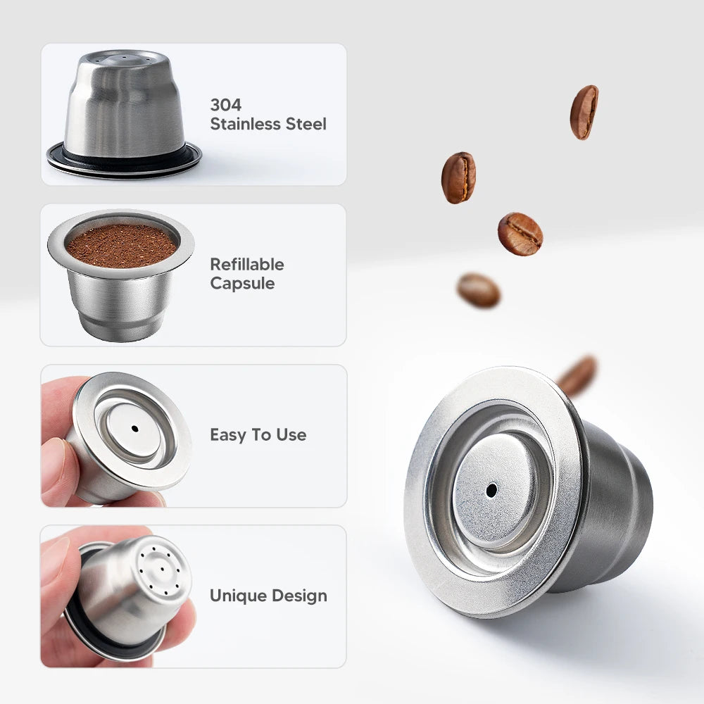 Reusable Stainless Steel Nespresso Coffee Capsule Refillable Pod for Inissia, Pixie, Essenza