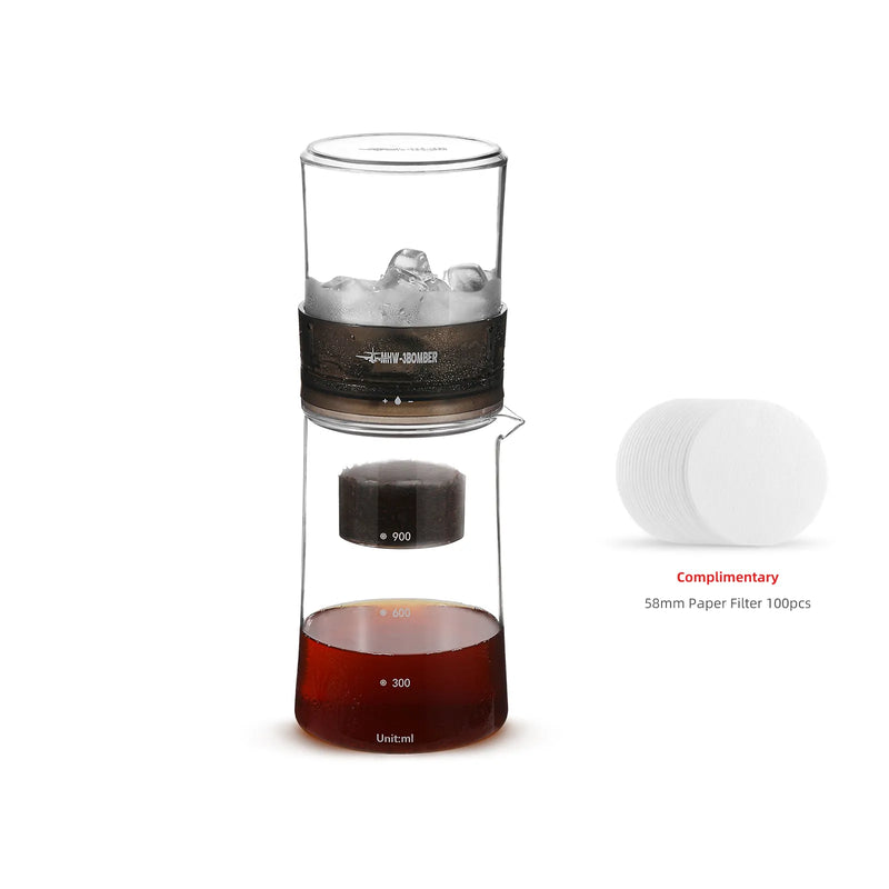 600ml Cold Brew Coffee Maker Iced Coffee Pot with 100pcs Filter Paper 300 Mesh Fine Filters Camping