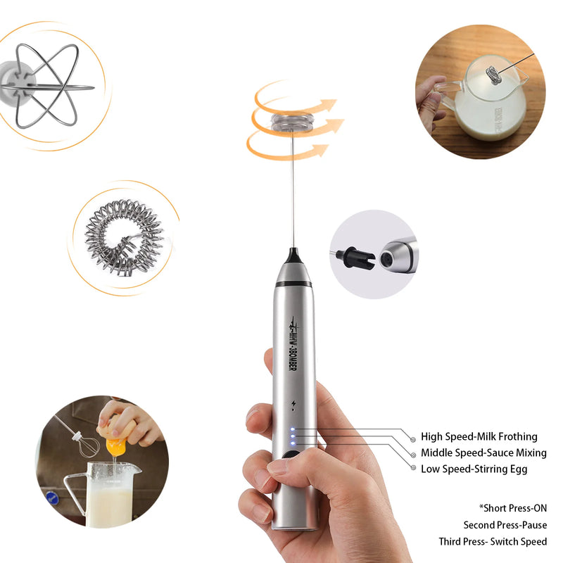 Powerful Milk Foam Machine Mini Electric Milk Frother Stainless Steel Eggbeater Portable Camping