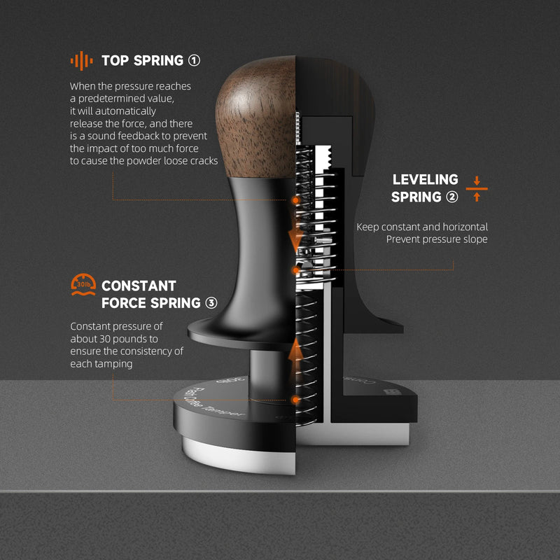 30lbs Coffee Tamper Ripple Base Constant Pressure Espresso Tamper 3pcs Calibrated Spring Loaded