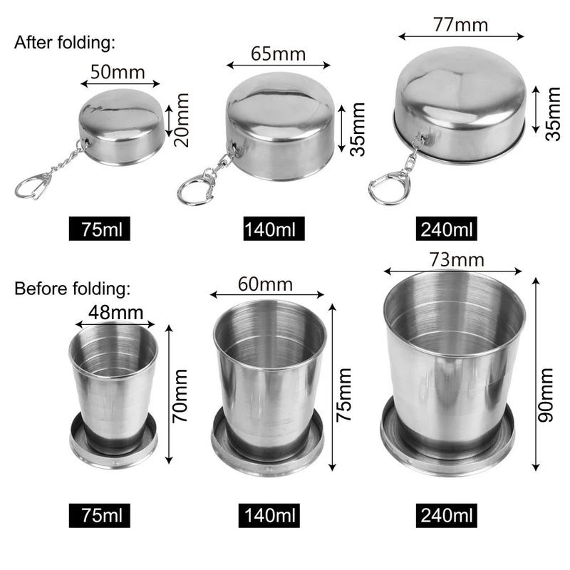 Stainless Steel Folding Cup Portable Water Drinking Cup Retractable Telescopic Collapsible Cups