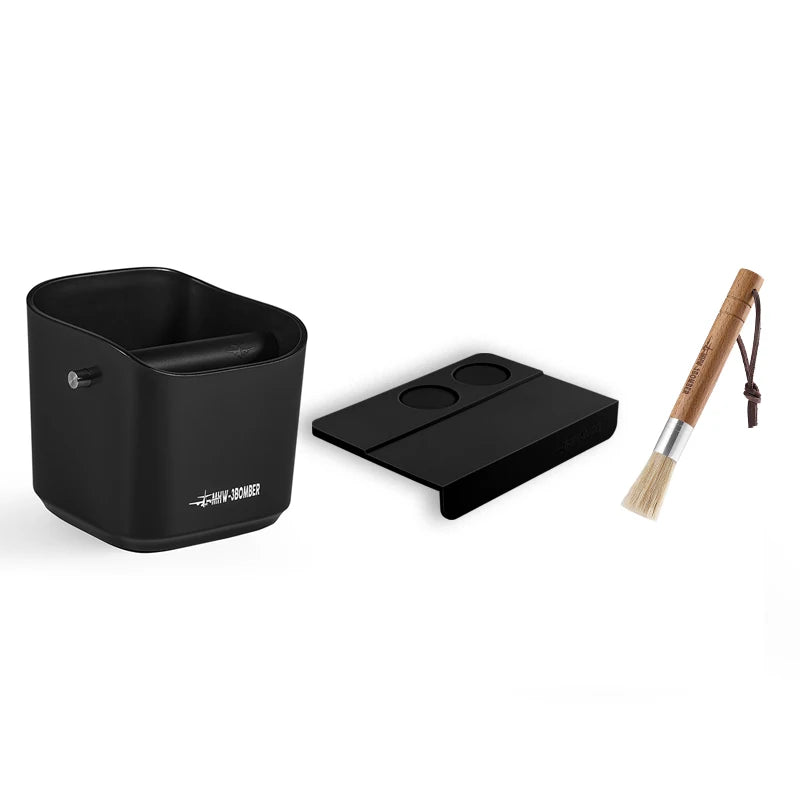 Set of 3 Pieces Espresso Knock Box Coffee Tamping Mat & Cleaning Brush Removable Knock Bar Non-slip