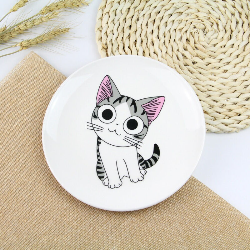 1 PC Cute Cartoon Cat Creative Dishes White Ceramic Plates Steak Western-style Food Rice Soup Bone
