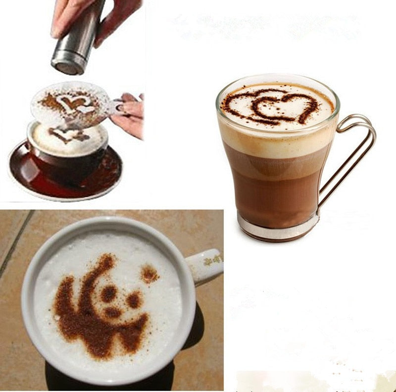 16Pcs Coffee Latte Cappuccino Barista Art Stencils Cake Duster Templates Coffee Tools Accessories