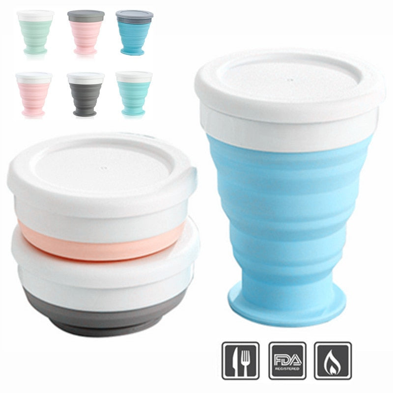 250ml NEW Portable Silicone Retractable Folding Cup with Lid Outdoor Drinking Cup Travel Camping