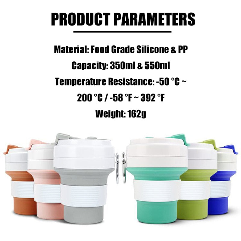 550ml Folding Silicone 6 color Portable Silicone Telescopic Drinking Collapsible coffee cup