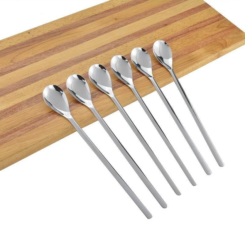 9'' 304 Stainless Steel Teaspoon Long Handled Drink Coffee Scoop Honey Dessert Fruit Juice Mixing