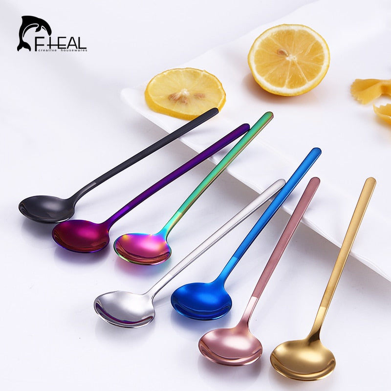 FHEAL 1pc Coffee Scoops Stainless Steel Simple Design Tea Coffee Spoon Coffeeware Fruit Rice Cake