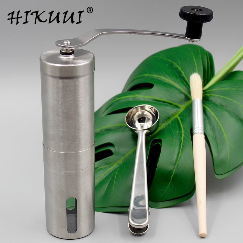 HIKUUI 1 Set Manual coffee grinder + Hairbrush+Measuring spoon, Kitchen Tools Set Mini Portable