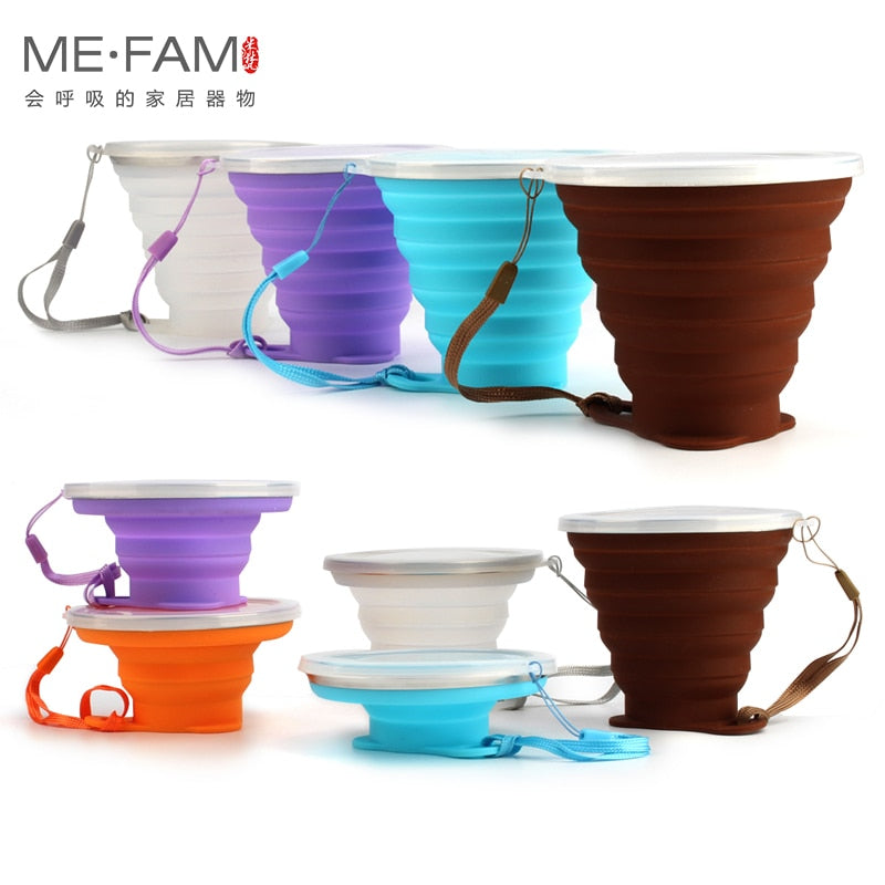 ME.FAM New 270ml Outdoor Silicone Folding Water Cup With Lanyard / Lid Retractable Travel Mini