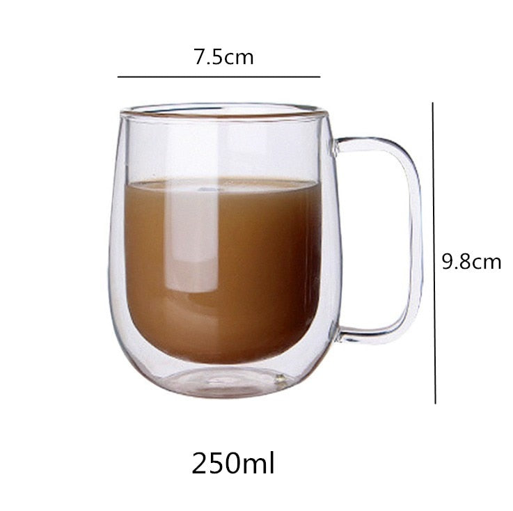 Multi-size Lead-free Double Wall Handmade Glass With Handle Heat Resistant Drink Cup Insulated