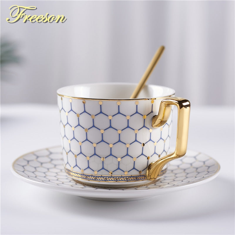 Nordic Bone China Coffee Cup Saucer Spoon Set 200ml British Cafe Porcelain Tea Cup Advanced