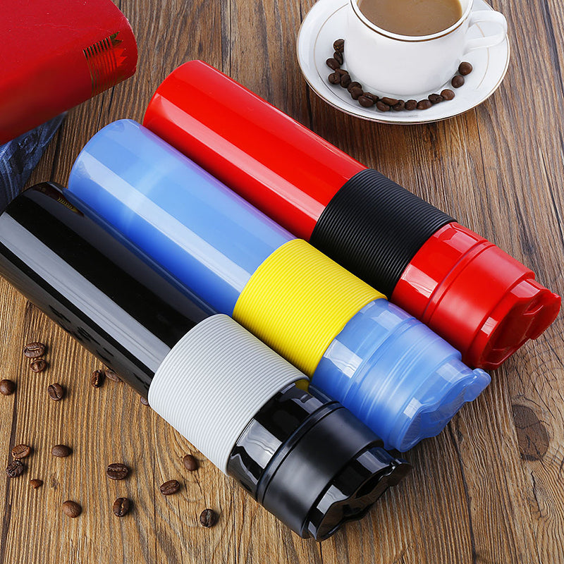 Portable French Press Coffe Bottle Plastic Outdoor Vacuum Coffee Plunger Filter Coffee Cup Travel