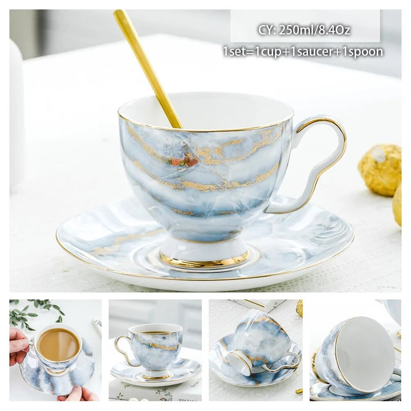 Europe Bone China Coffee Cup Saucer Spoon Set 200ml Luxury Ceramic Mug Top-grade Porcelain Tea Cup
