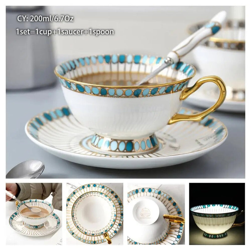 Europe Bone China Coffee Cup Saucer Spoon Set 200ml Luxury Ceramic Mug Top-grade Porcelain Tea Cup
