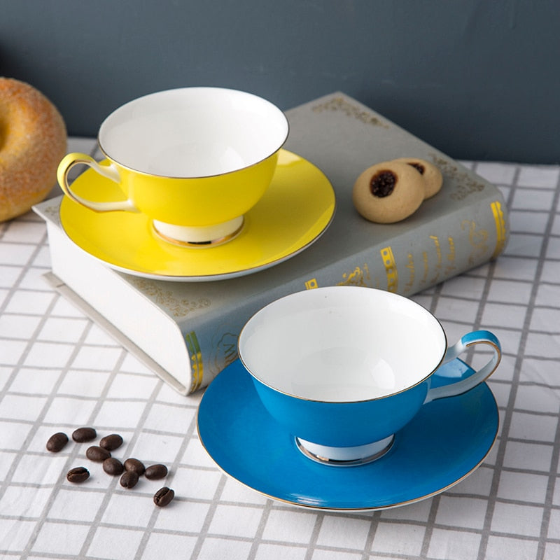 220ML Colorful Bone China Coffee Cup and Saucer Set, Nespresso Cup Set