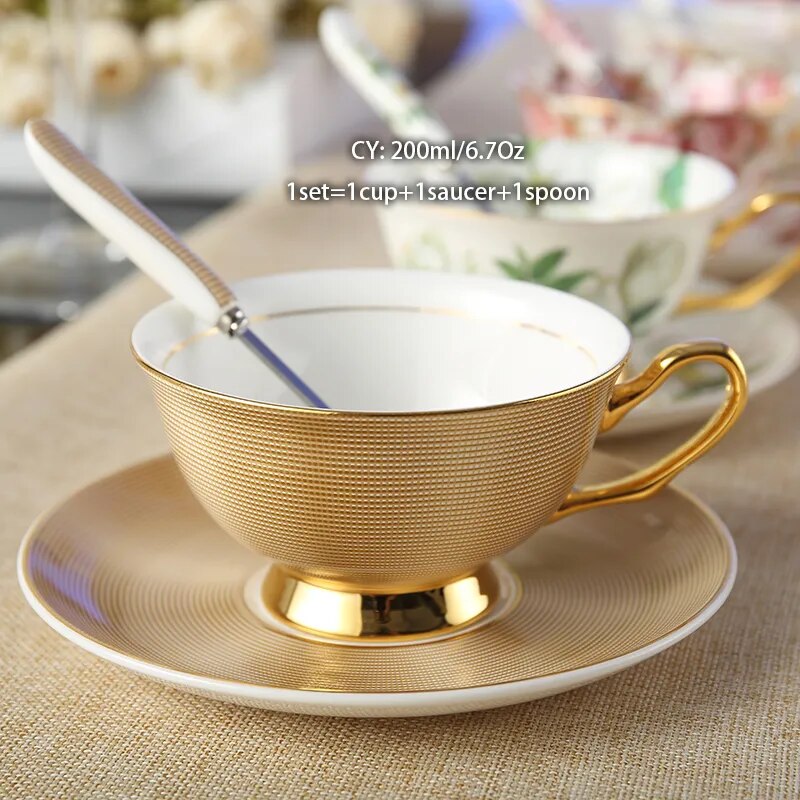 Europe Bone China Coffee Cup Saucer Spoon Set 200ml Luxury Ceramic Mug Top-grade Porcelain Tea Cup