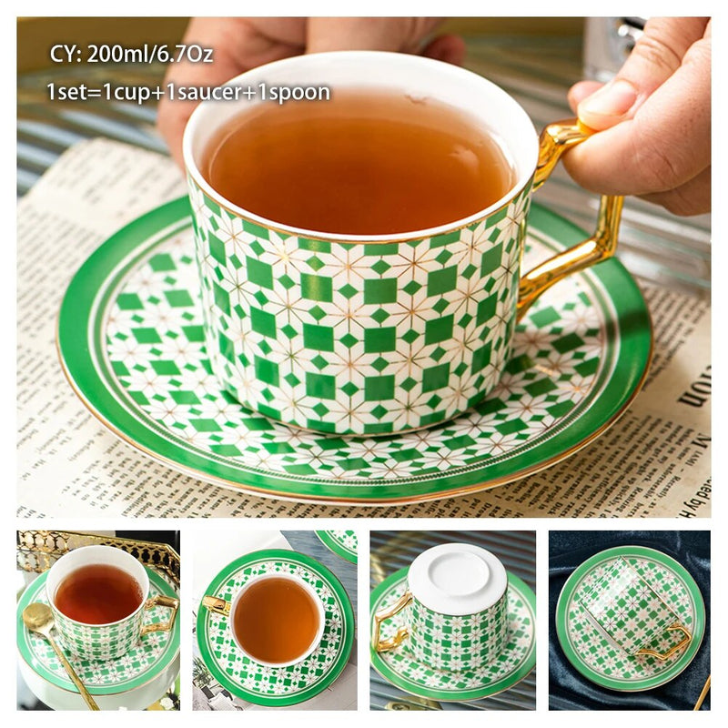Europe Bone China Coffee Cup Saucer Spoon Set 200ml Luxury Ceramic Mug Top-grade Porcelain Tea Cup
