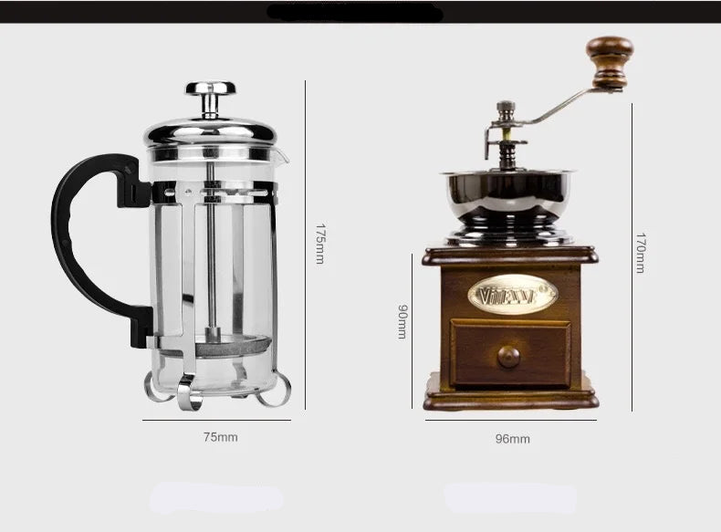 Coffee Pot & Grinder Set - French Press & Manual Mill for Brewed Coffee, Gift for Coffee Lovers