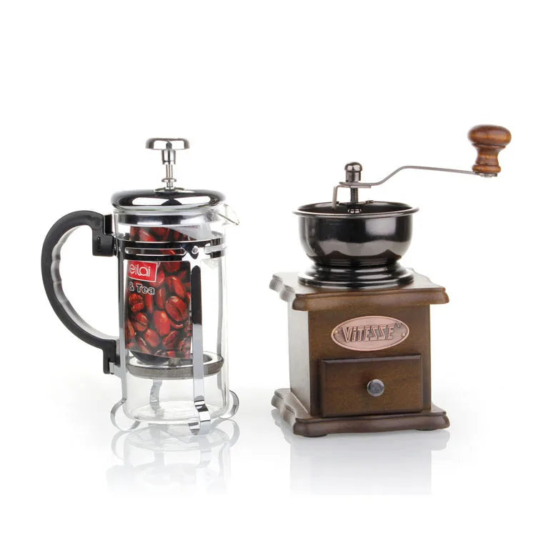 Coffee Pot & Grinder Set - French Press & Manual Mill for Brewed Coffee, Gift for Coffee Lovers