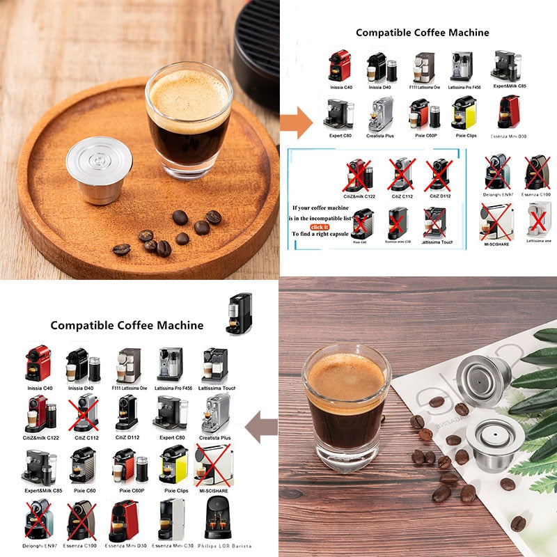 ICafilas Stainless Metal Reusable Nespresso Capsule with Press Coffee Grinds Stainless Tamper