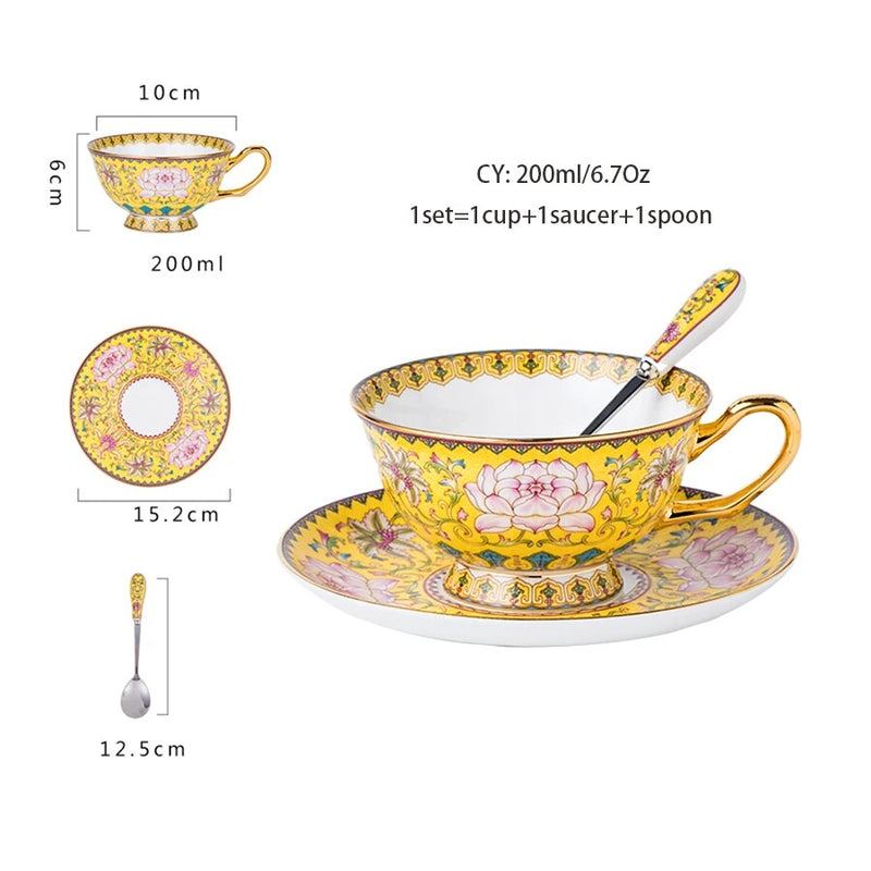 Europe Bone China Coffee Cup Saucer Spoon Set 200ml Luxury Ceramic Mug Top-grade Porcelain Tea Cup