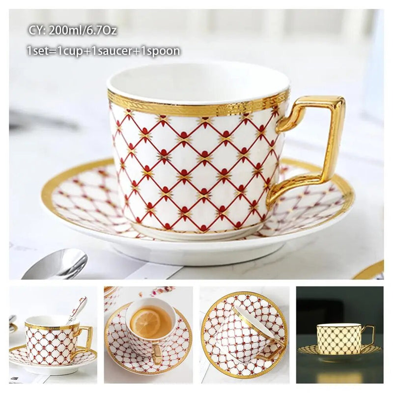 Europe Bone China Coffee Cup Saucer Spoon Set 200ml Luxury Ceramic Mug Top-grade Porcelain Tea Cup