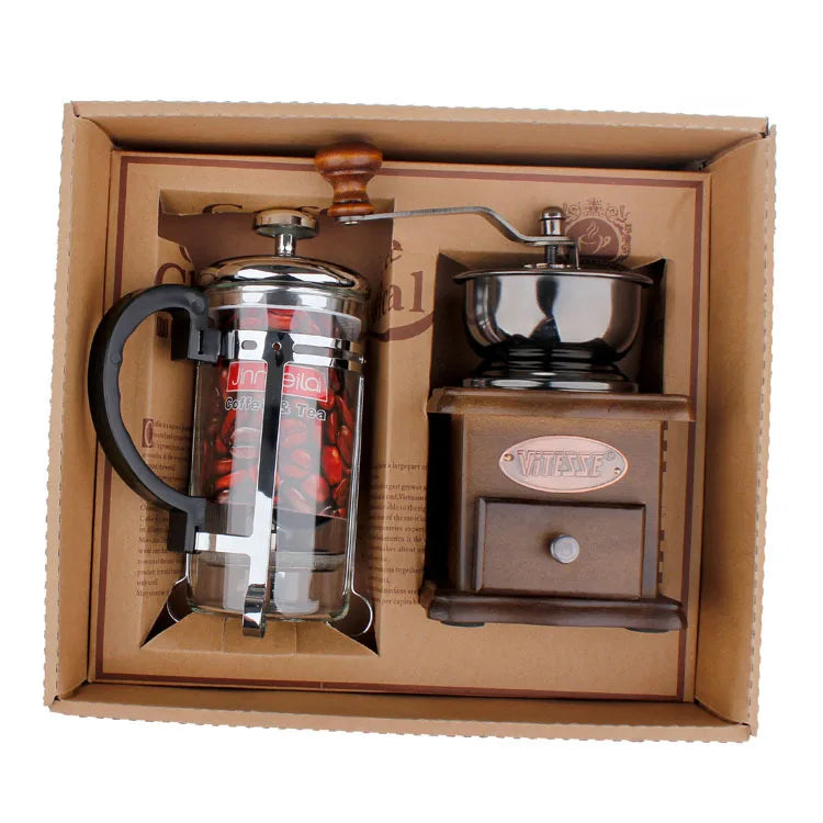 Coffee Pot & Grinder Set - French Press & Manual Mill for Brewed Coffee, Gift for Coffee Lovers