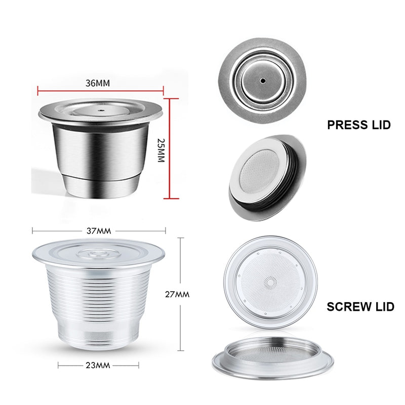 ICafilas Stainless Metal Reusable Nespresso Capsule with Press Coffee Grinds Stainless Tamper