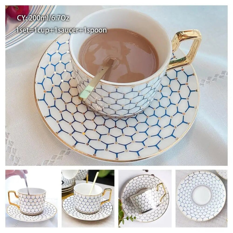 Europe Bone China Coffee Cup Saucer Spoon Set 200ml Luxury Ceramic Mug Top-grade Porcelain Tea Cup