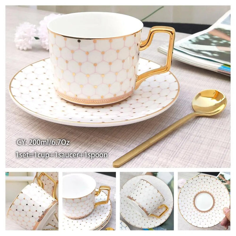 Europe Bone China Coffee Cup Saucer Spoon Set 200ml Luxury Ceramic Mug Top-grade Porcelain Tea Cup