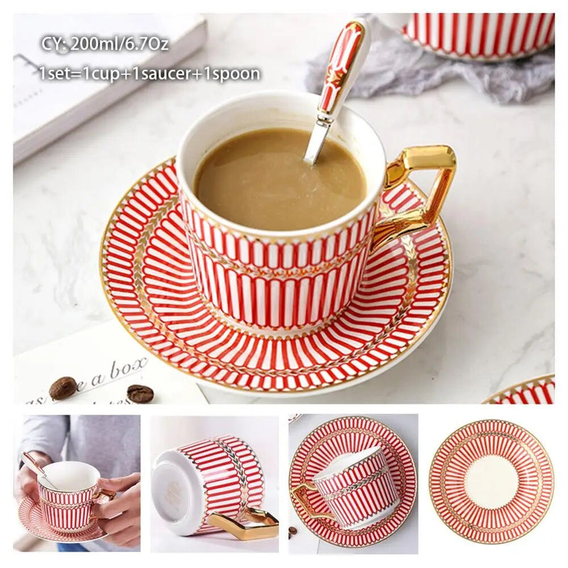 Europe Bone China Coffee Cup Saucer Spoon Set 200ml Luxury Ceramic Mug Top-grade Porcelain Tea Cup