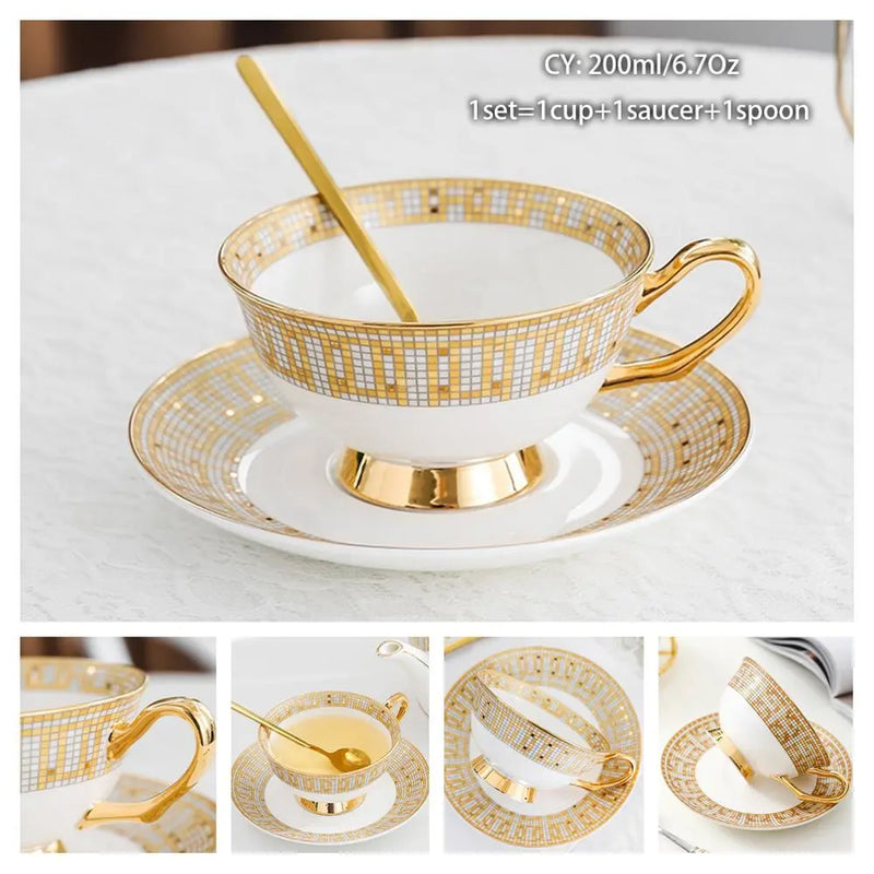 Europe Bone China Coffee Cup Saucer Spoon Set 200ml Luxury Ceramic Mug Top-grade Porcelain Tea Cup