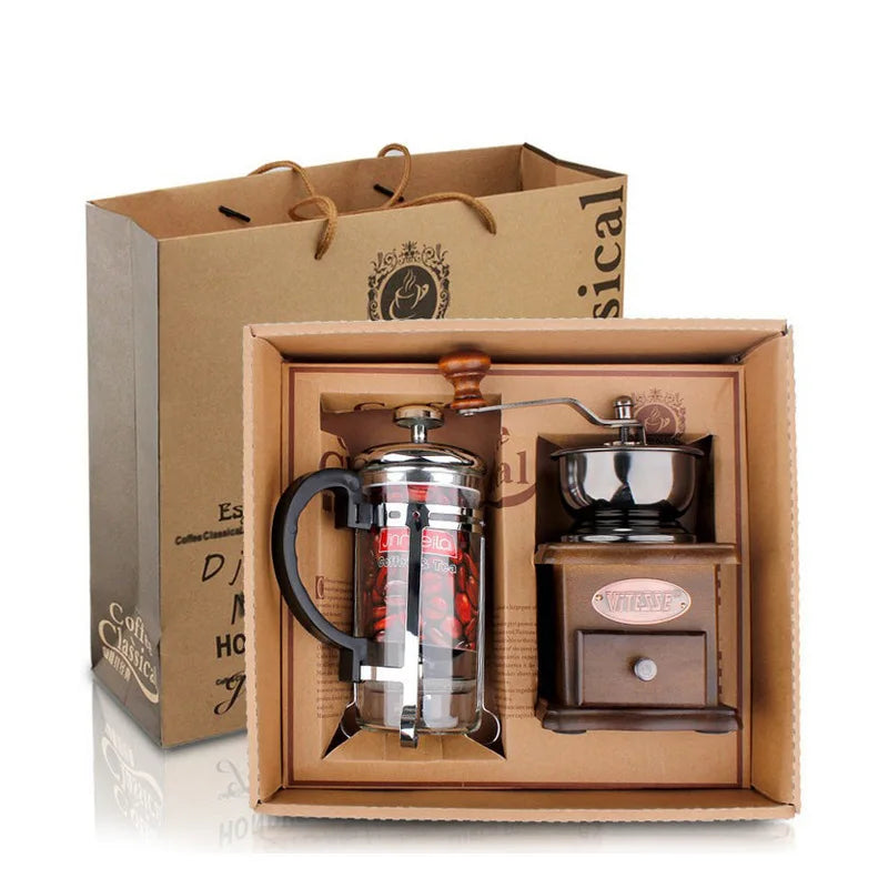 Coffee Pot & Grinder Set - French Press & Manual Mill for Brewed Coffee, Gift for Coffee Lovers