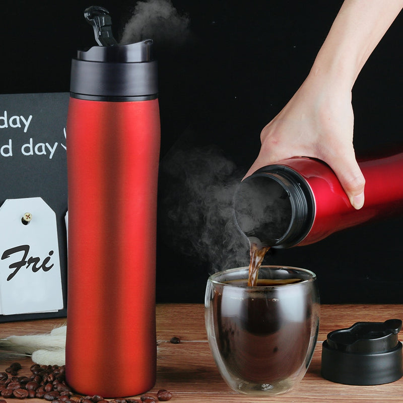 Recafimil Portable French Press Pot Double Thermal Insulation Cold Storage Travel Outdoor Stainless