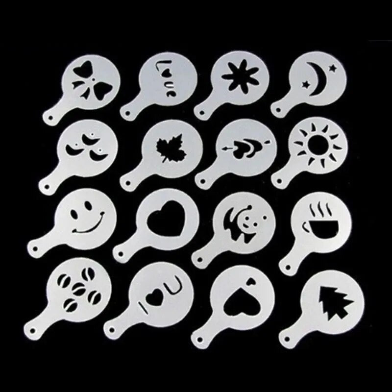 16pcs/set Of Fancy Coffee Printing Flower Mold Latte Coffee Cappuccino Mold Coffee Cake Decoration